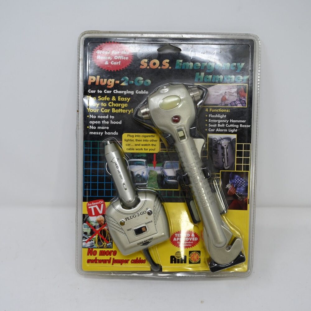 Emergency Hammer Plug-2-Go Car Charging Cable 4-in-1 Kit